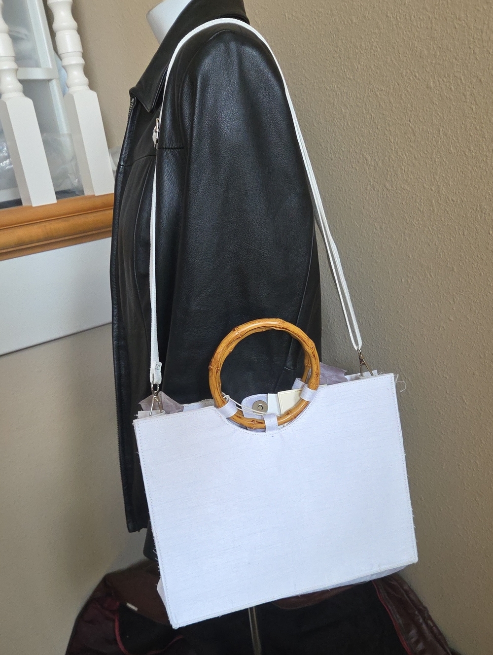 Womens SOL and MER Beaded Summer Satin Purse Tote Bag Lemons Wood Handles NWT - Picture 3 of 9